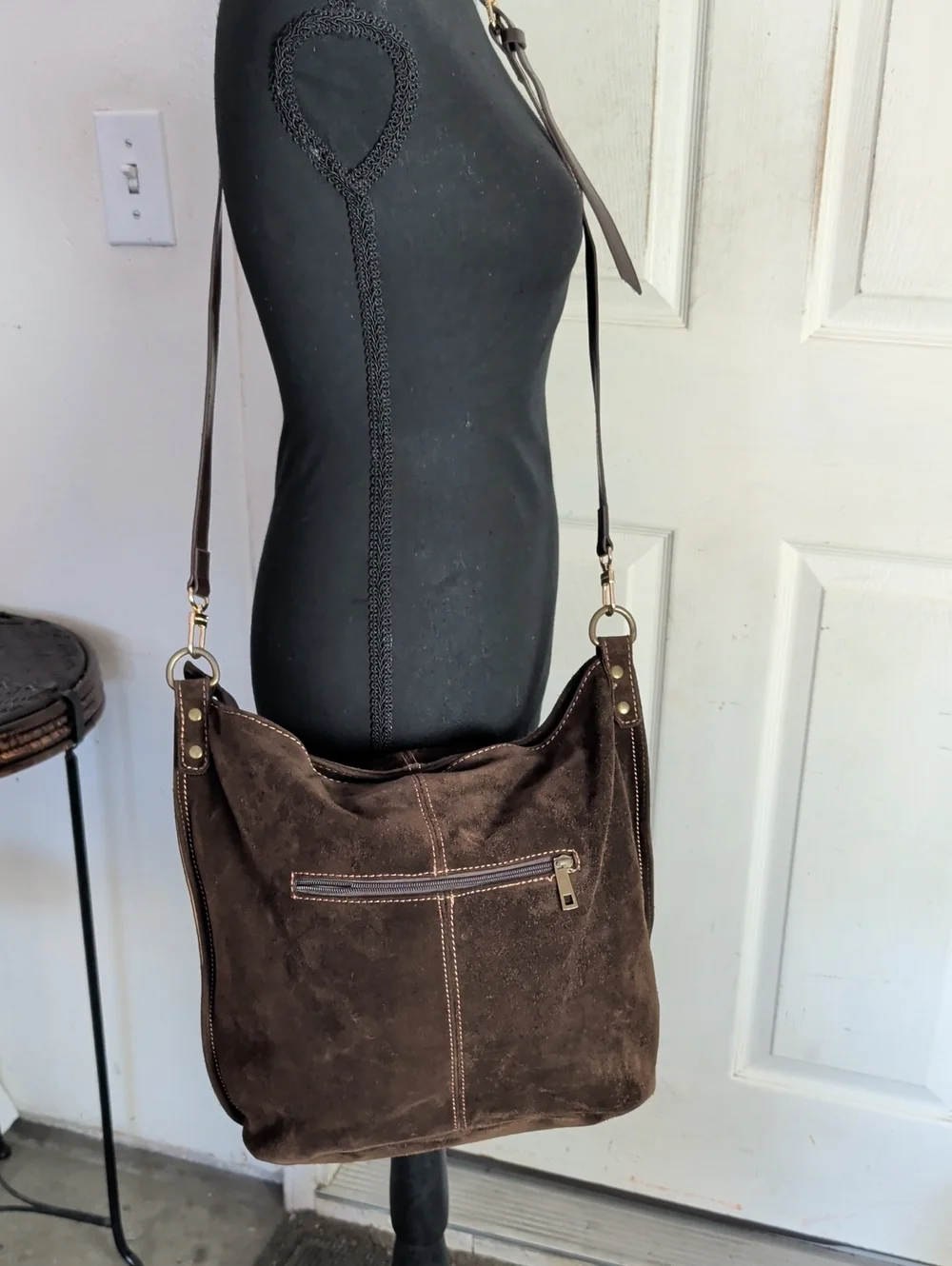 Sundance Distressed Suede Hobo Bag Purse Brown Bohemian Chic Long Strap